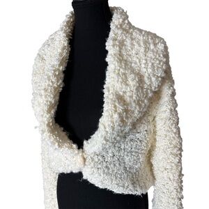7 SISTERS Boucle Chenille Knit Crop Cardigan Single Button Ivory Cream Small
